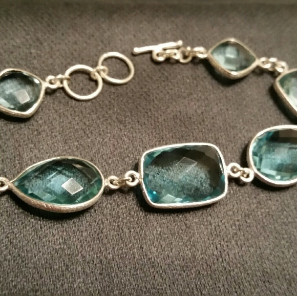 .925 Silver Blue Topaz Bracelet  7"-8"L - Picture 3 of 8